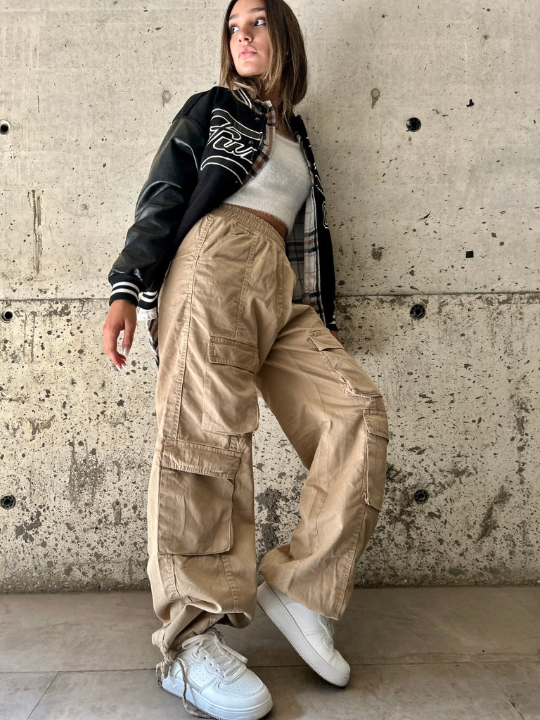 Beige Oversized Cargo Pants - Mii