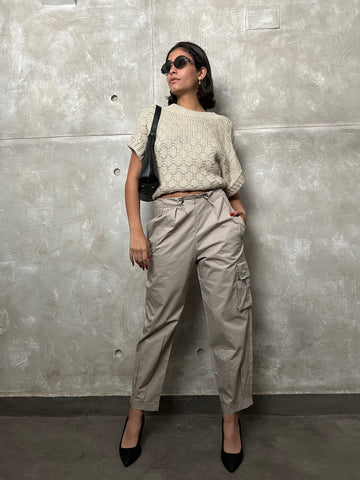Beige Pleated Balloon Pants - Mii