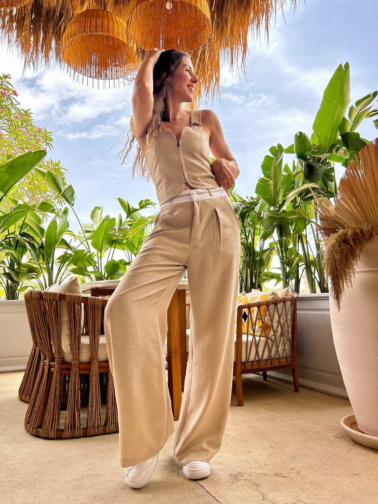 Beige X White Waist Pants - Mii