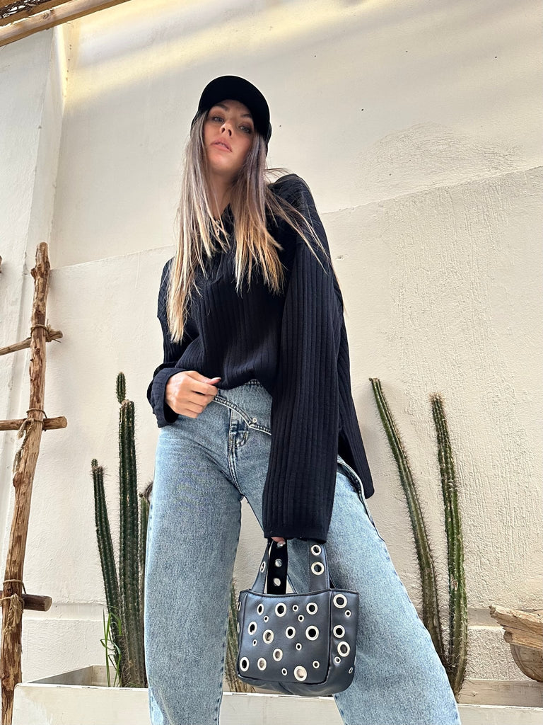 Black Flat Studs Mini Bag - Mii