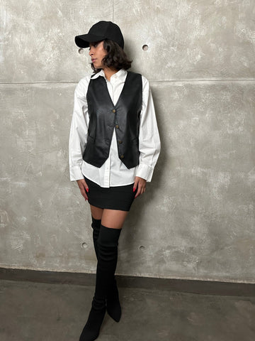 Black Leather Vest - Mii