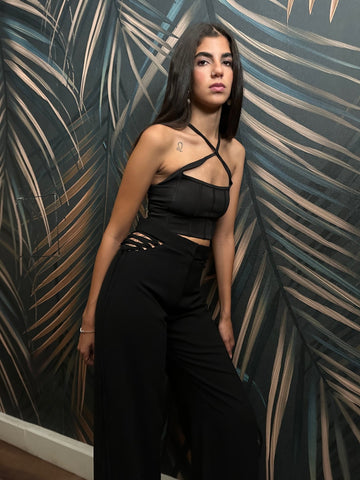 Black Side Tie On Pants - Mii