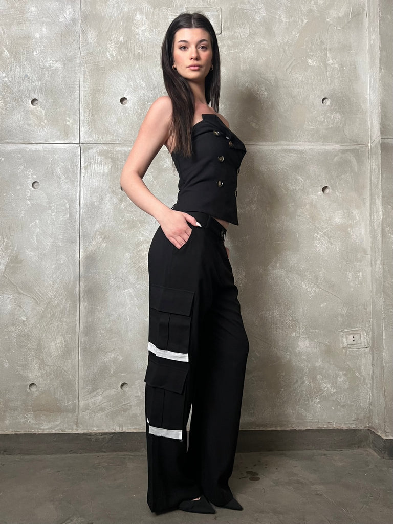 Black Tailored Cargo Pants - Mii