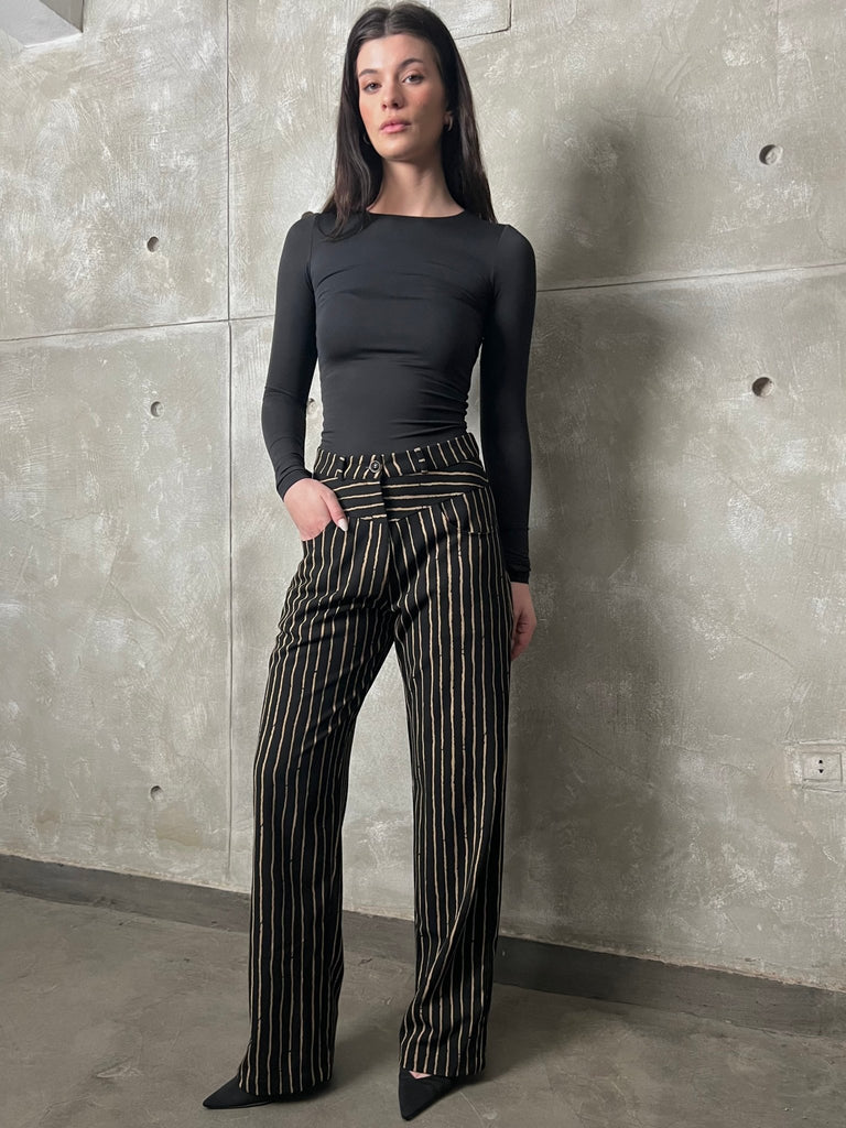 Black X Beige Striped Pants - Mii