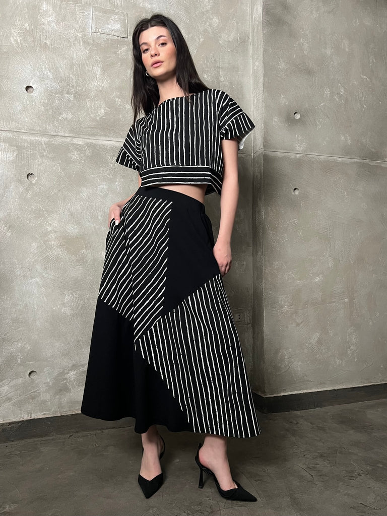 Black X White Striped Skirt - Mii