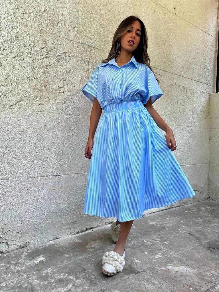 Blue Buttoned Stripy Dress - Mii