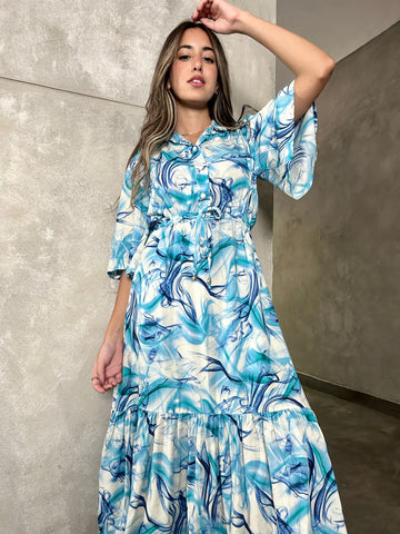 Blue Marble Print Dress - Mii