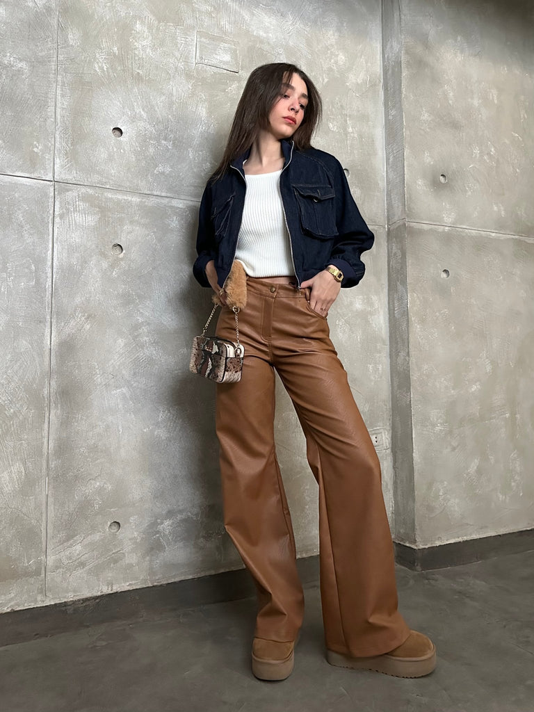 Camel Leather Pants - Mii