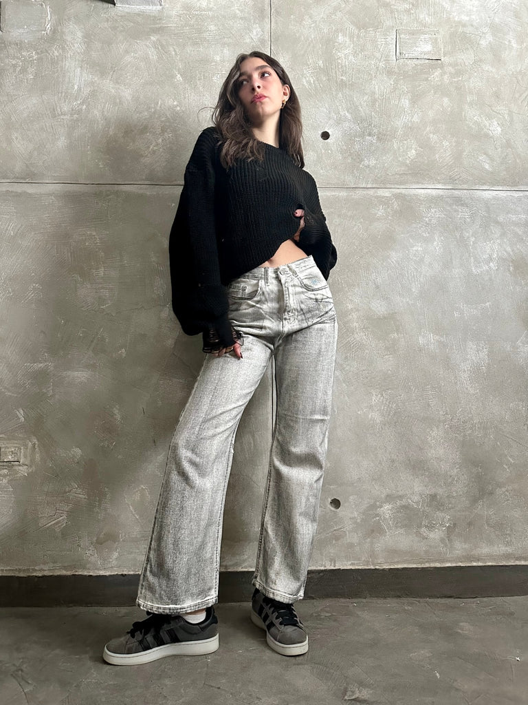 Charcoal Washed Denim Pants - Mii