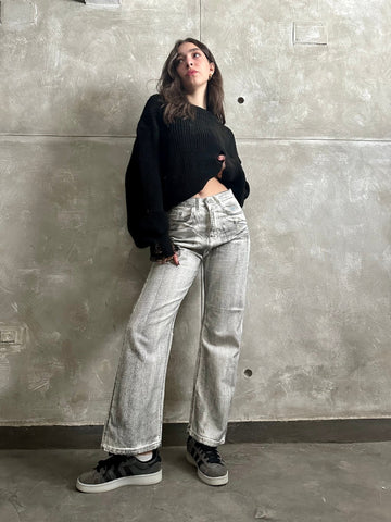 Charcoal Washed Denim Pants - Mii