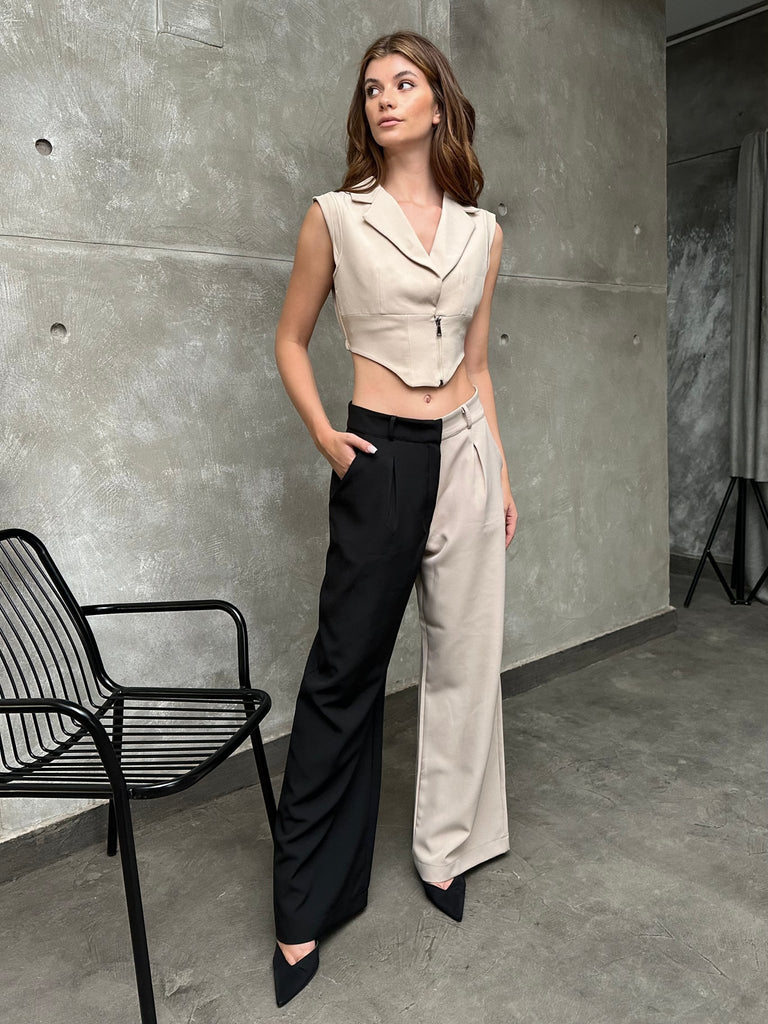 Contrast Pleated Pants - Mii