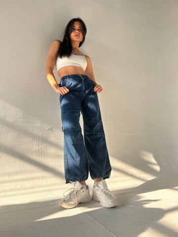 Dark Denim Buttoned Parachute - Mii