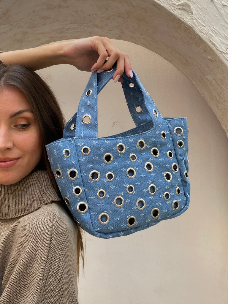 Denim Flat Studs Bag - Mii