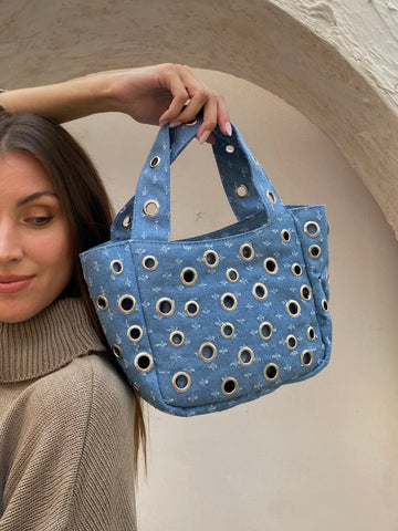 Denim Flat Studs Bag - Mii