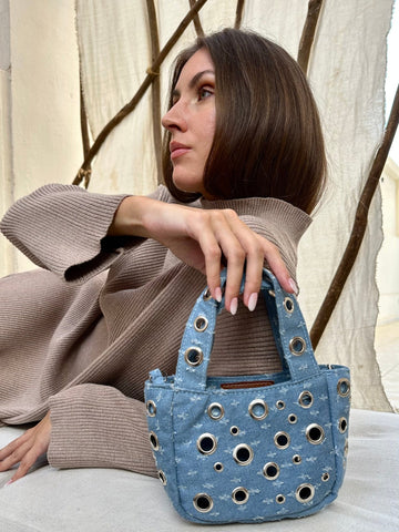 Denim Flat Studs Mini Bag - Mii