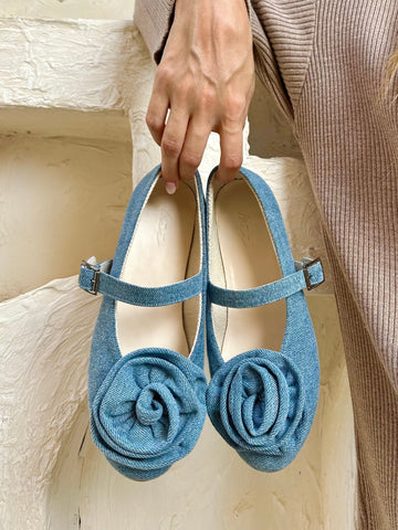Denim Flower Ballet Flats - Mii