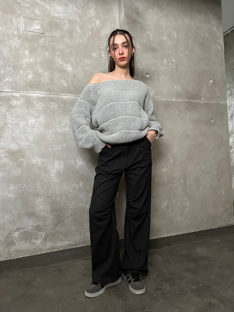 Grey Knee Gathered Pants - Mii