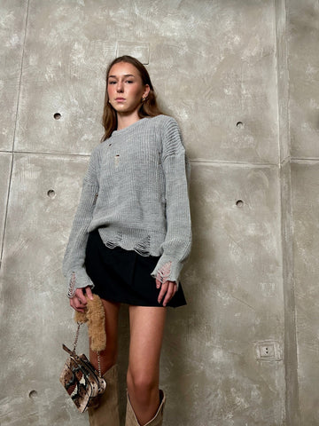 Grey Ripped Pullover - Mii