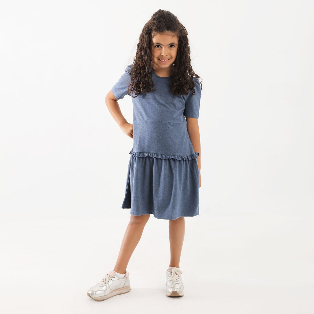 Navy Ruffle Maxi Dress - Kids - Mii