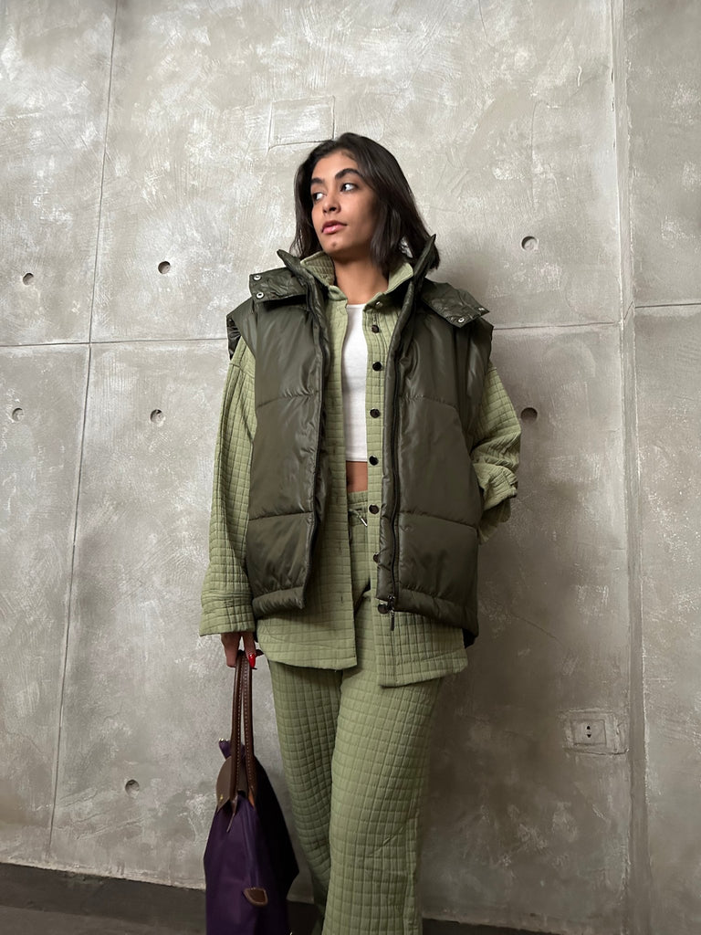 Olive Oversized Puffer Vest - Mii