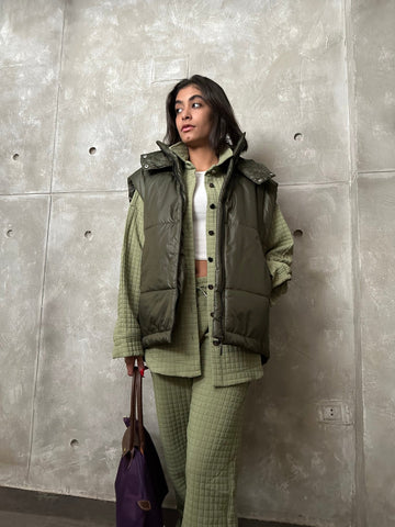 Olive Oversized Puffer Vest - Mii