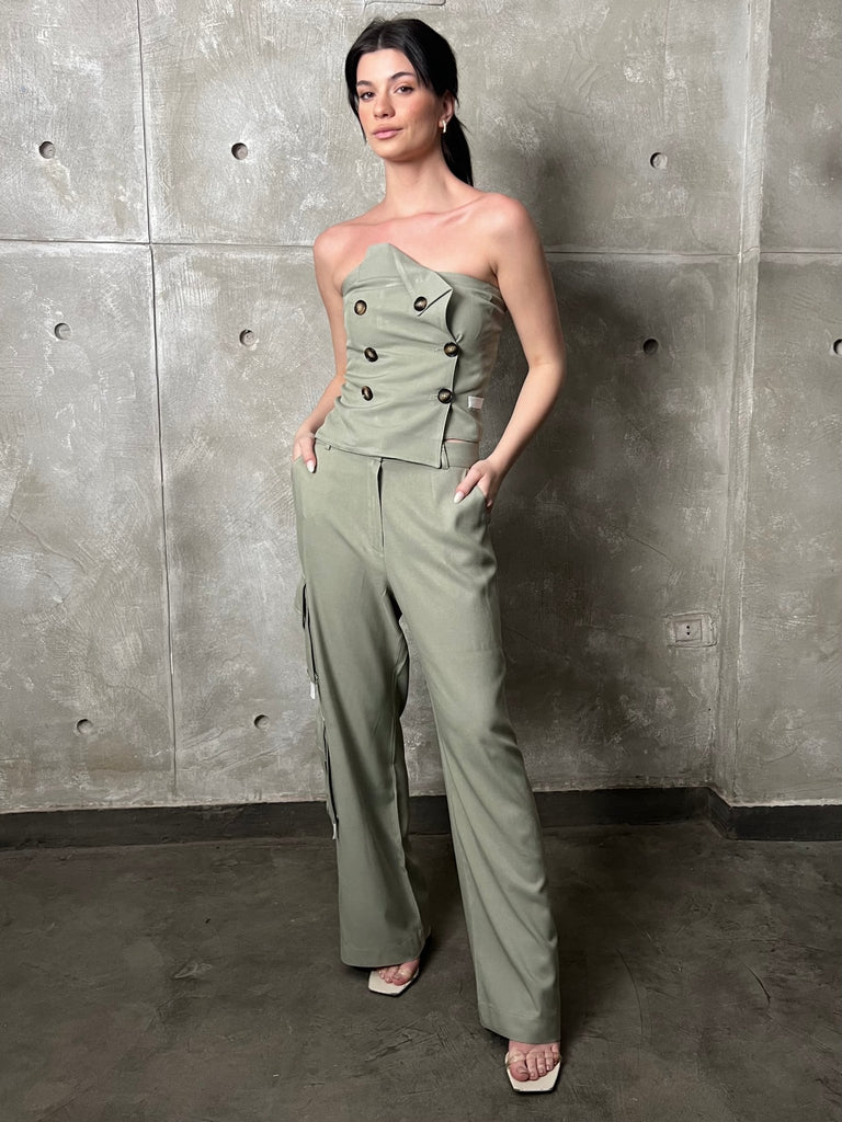 Olive Tailored Cargo Pants - Mii