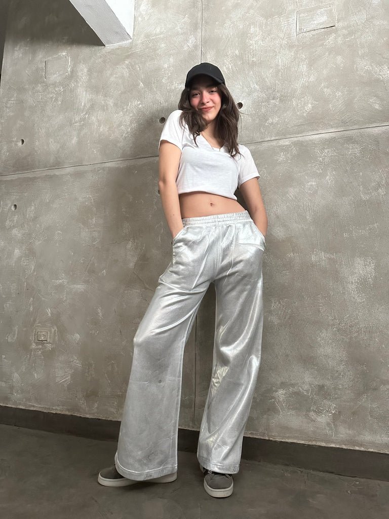 Silver Washed Wide Leg Sweat Pants - Mii