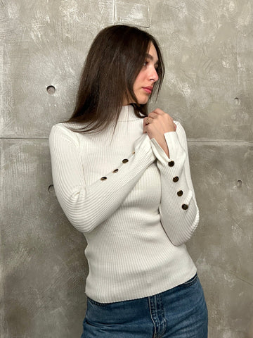 White Buttoned Basic Pullover - Mii